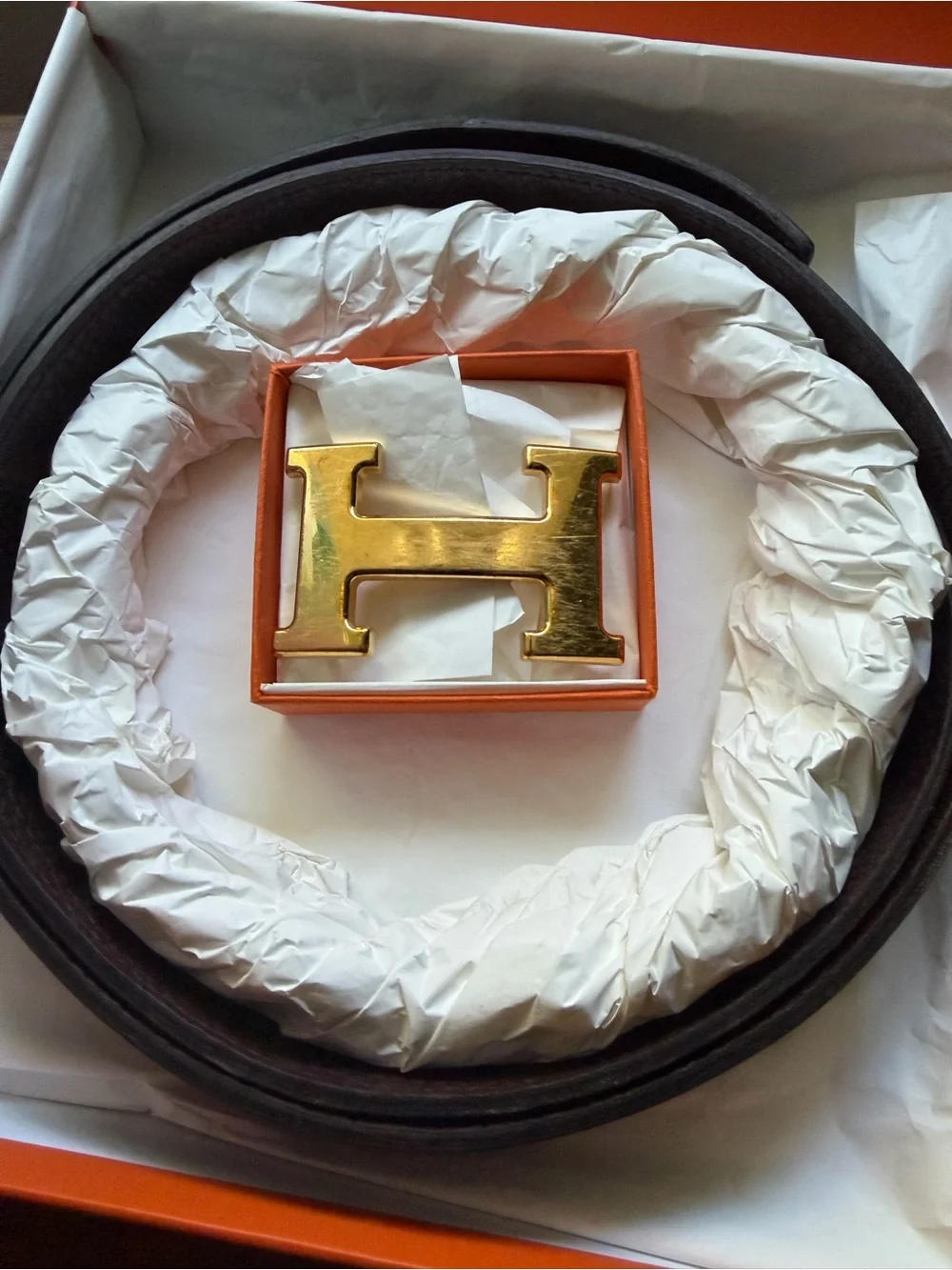 Hermes Box Togo Guilloche H Reversible 90/32mm Belt with Buckle!
